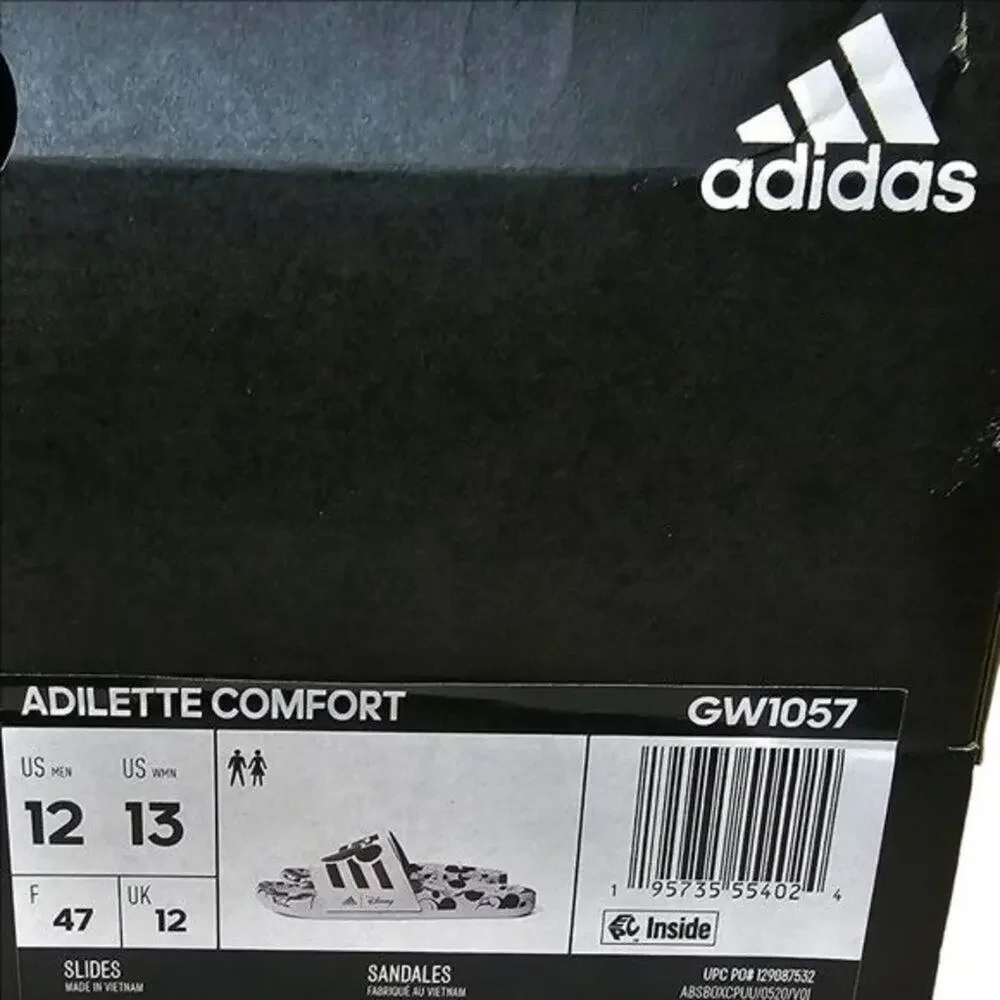 NWT Adidas Slides Mens Size 12 Disney Mickey Mouse Adilette Comfort Black White - Picture 15 of 15